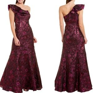 Aidan Mattox one shoulder Passion ruffle gown